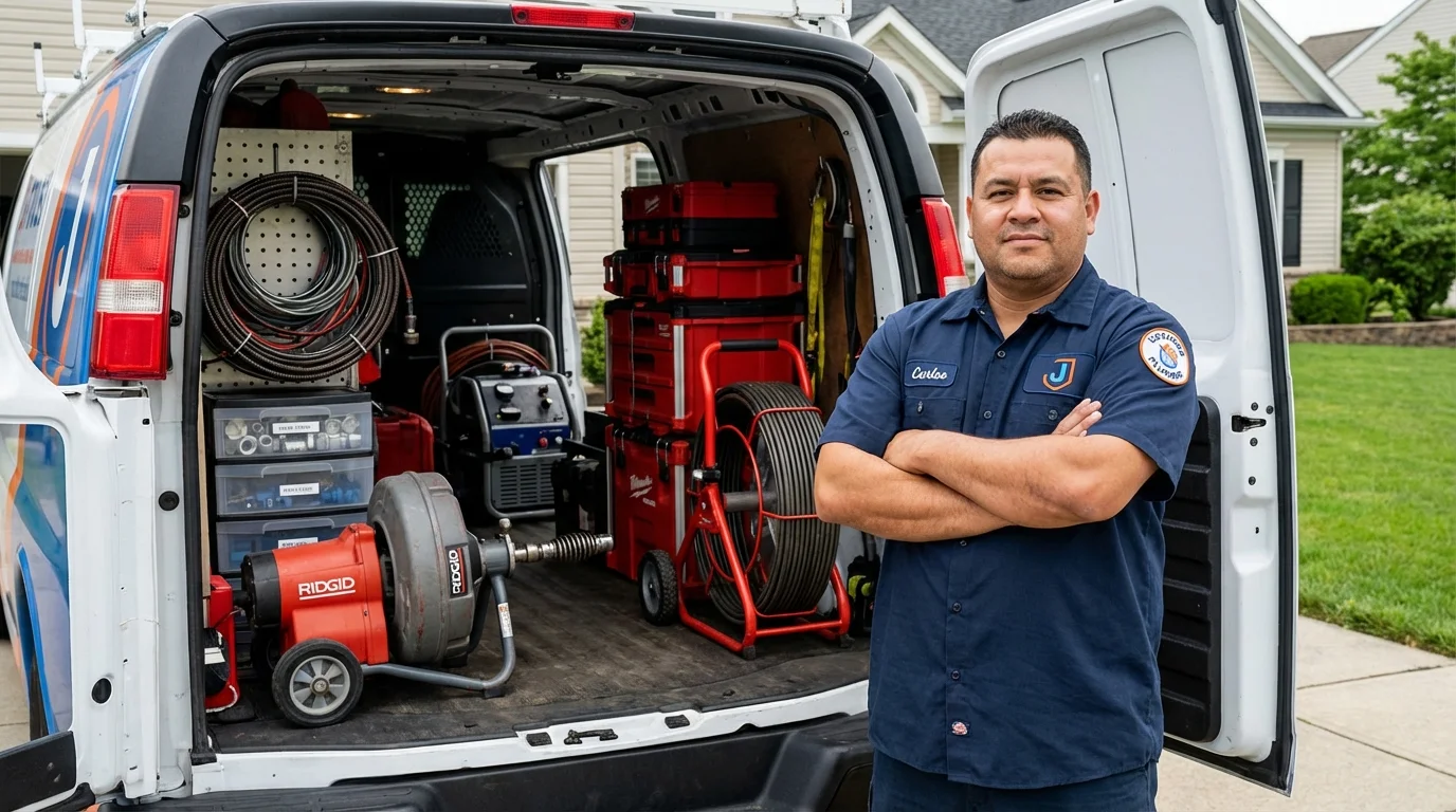 Professional drain cleaning equipment and Johns Plumbing LLC plumber in Greenup