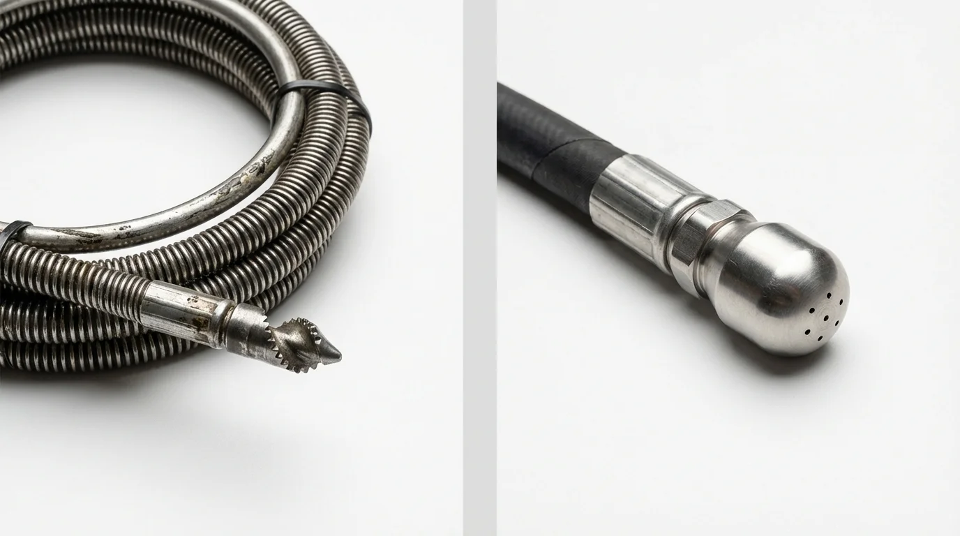 Drain snake cable and hydro jetting nozzle used for drain cleaning in Greenup, KY