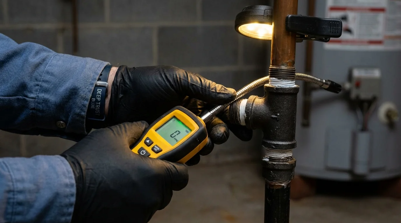 Gas leak detection with electronic sniffer by Johns Plumbing LLC in Greenup