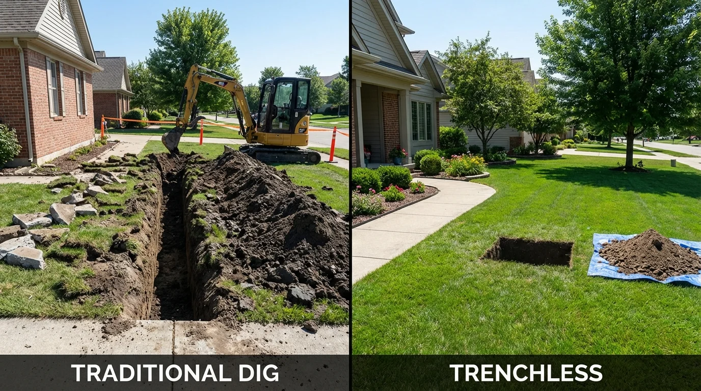 Trenchless sewer repair with minimal yard damage versus traditional excavation in Greenup, KY